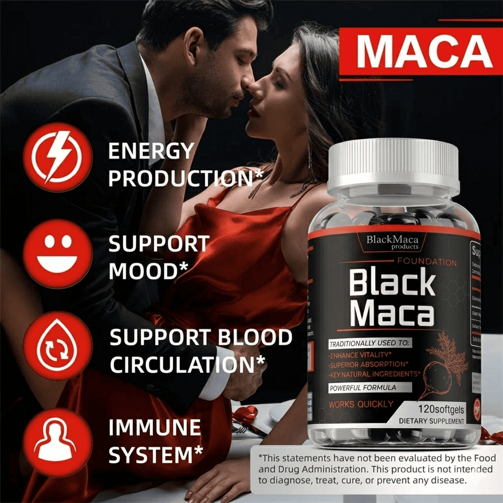 Black Maca Supplement with Black Pepper-Boosts Natural Power and Stamina, Balances Hormones and  Improve Men Sexual Performance