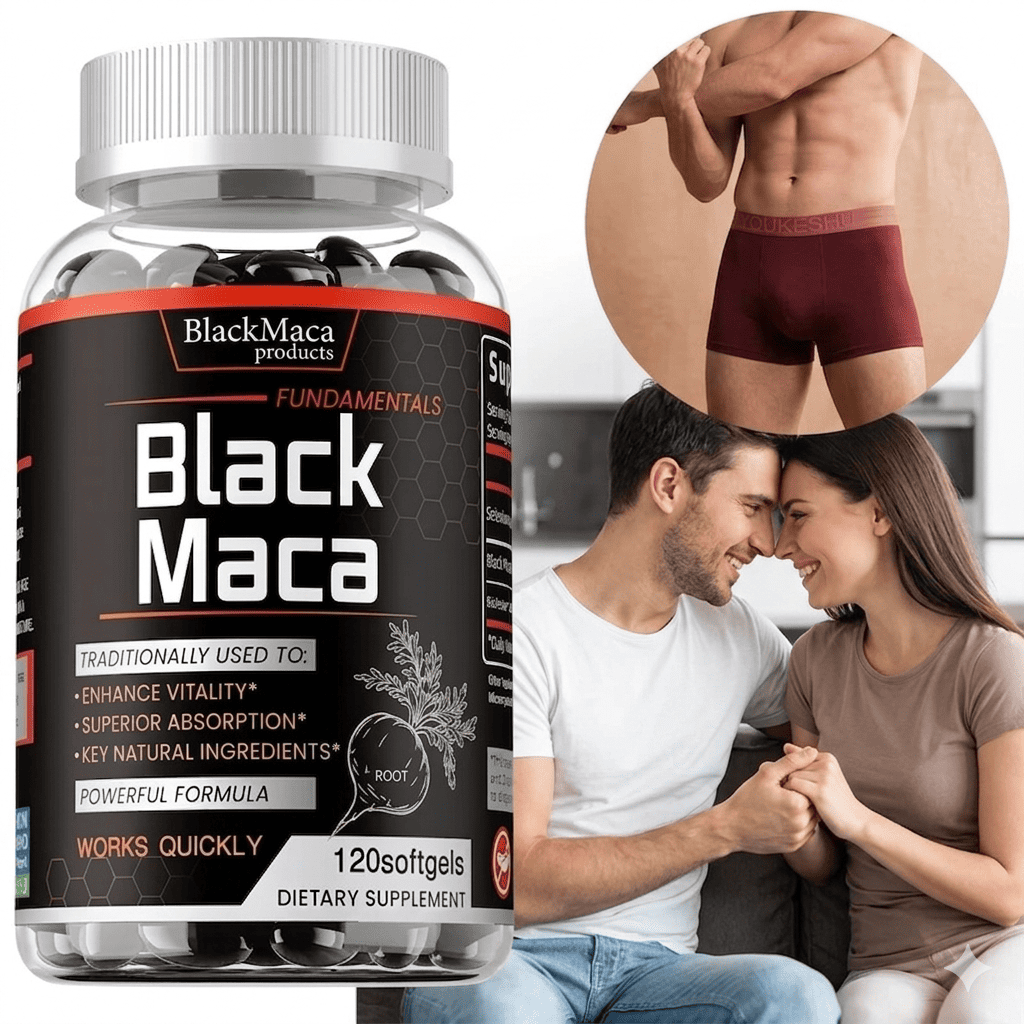 Black Maca Supplement with Black Pepper-Boosts Natural Power and Stamina, Balances Hormones and  Improve Men Sexual Performance